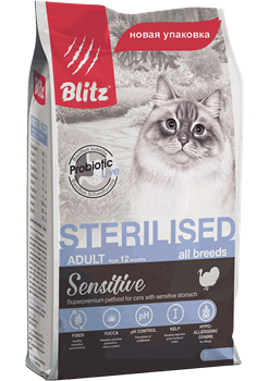 BLITZ  STERILISED CATS корм для стерилизованных кошек с индейкой - фото 21777