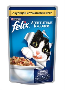 ФЕЛИКС корм для кошек кусочки в желе курица/томаты пакетик 75г - фото 22310