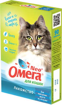 Омега Neo+ Лакомство мультивитаминное д/кошек для выведения шерсти из желудка с солодом - фото 26829