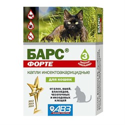 БАРС Форте Капли инсектоакарицидные д/кошек, 1мл, 3 дозы - фото 31725