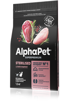 AlphaPet Superpremium для взрослых стерилизованных кошек (с уткой и индейкой) - фото 39376