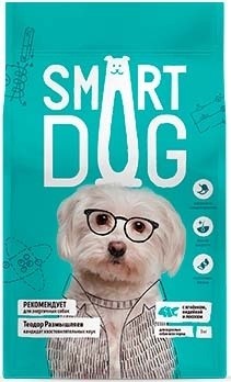 Smart Dog для взрослых собак, три вида мяса с ягнёнком, лососем, индейкой - фото 39407