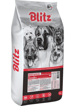 Blitz Sensitive с говядиной и рисом сухой корм для взрослых собак всех пород - фото 39960