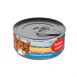РОДНЫЕ КОРМА 100 г консервы для кошек говядина с языком по-крестьянски - фото 42582