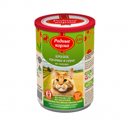 РОДНЫЕ КОРМА 410 г полнорационный консервированный корм для кошек с кроликом кусочки в соусе по-липецки - фото 42602