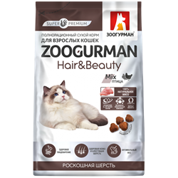 Зоогурман сухой корм для взрослых кошек Zoogurman Hair&Beauty, Птица/Mix - фото 44507