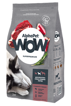 AlphaPet WOW Superpremium для взрослых собак средних  пород (с говядиной и сердцем) - фото 45192