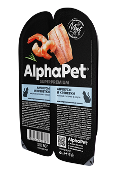 AlphaPet Superpremium 80гр ламистер влажный корм для взрослых стерилизованных кошек с анчоусами и креветками в соусе - фото 45218