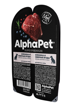 AlphaPet Superpremium 100гр ламистер влажный корм  оленина и северные ягоды мясные кусочки в соусе для взрослых собак - фото 45230