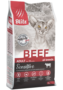 Blitz Sensitive Adult Cat Beef Sensitive «Говядина» сухой корм для взрослых кошек - фото 45753