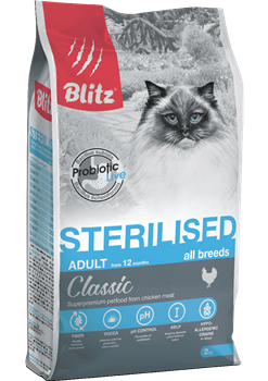 Blitz Sterilised Cat Chicken Classic с курицей сухой корм для стерилизованных кошек - фото 45755