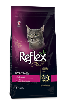 REFLEX PLUS ADULT CAT FOOD СHOSSY SALMON СУХОЙ КОРМ ДЛЯ ПРИВЕРЕДЛИВЫХ КОШЕК С ЛОСОСЕМ - фото 46124