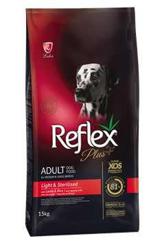 REFLEX PLUS MEDIUM LARGE BREED LIGHT & STERILISED DOG FOOD LAMB AND RICE СУХОЙ КОРМ ОБЛЕГЧЕННЫЙ ДЛЯ СОБАК СРЕДНИХ И КРУПНЫХ ПОРОД С ЯГНЕНКОМ И РИСОМ - фото 46141