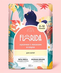 FLORIDA паучи  для котят: кусочки с лососем в соусе 85гр - фото 46537