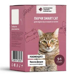 Smart Cat паучи Набор паучей 5+1 для взрослых кошек и котят: кусочки кролика с морковью в нежном соусе - фото 47751