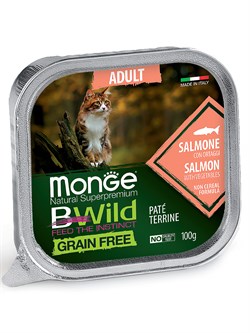 Влажный корм Monge Cat BWild GRAIN FREE для кошек, беззерновой, из лосося с овощами, консервы 100 г - фото 49322