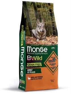 Сухой корм Monge Dog BWild GRAIN FREE, для взрослых собак, беззерновой, утка с картофелем 12 кг - фото 49575