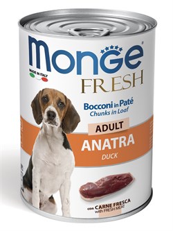 Влажный корм Monge Dog Fresh Chunks in Loaf для взрослых собак, мясной рулет из утки, консервы 400 г - фото 50273