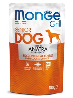 Влажный корм Monge Dog Grill Senior для пожилых собак, из утки, паучи 100 г - фото 50383