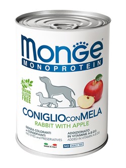 Влажный корм Monge Dog Natural Monoprotein Fruits для собак, паштет из кролика с рисом и яблоками, консервы 400 г - фото 50516