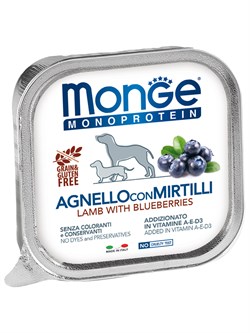 Влажный корм Monge Dog Natural Monoprotein Fruits для собак, паштет из ягненка с черникой, консервы 150 г - фото 50531