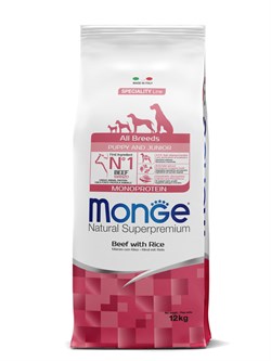 Сухой корм Monge Dog Speciality Line Monoprotein Puppy & Junior корм для щенков всех пород, из говядины с рисом 12 кг - фото 50952