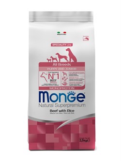 Сухой корм Monge Dog Speciality Line Monoprotein Puppy & Junior корм для щенков всех пород, из говядины с рисом 2,5 кг - фото 50962