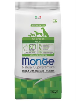 Сухой корм Monge Dog Speciality Line Monoprotein для взрослых собак всех пород,из кролика с рисом и картофелем 2,5 кг - фото 51090