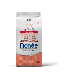 Сухой корм Monge Dog Speciality Line Monoprotein для щенков мелких пород, из лосося с рисом  2,5 кг - фото 51117