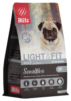 BLITZ Sensitive Light & Fit Adult Dog All Breeds сухой корм для взрослых собак с лишним весом - фото 52829