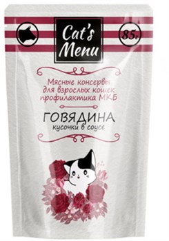 Cat`s Menu 85 г пауч для взрослых кошек с говядиной кусочки в соусе профилактика МКБ 1х32 - фото 56836