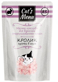 Cat`s Menu 85 г пауч для взрослых стерилизованных кошек с кроликом кусочки в соусе 1х32 - фото 56837