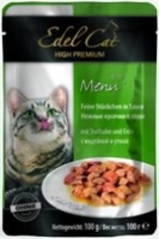 EDEL CAT Эдель Кэт  пауч д/кошек кусочки в соусе с Индейкой и Уткой 100г - фото 5764