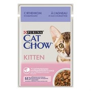 Cat Chow паучи для котят: Кусочки в соусе с ягнёнком и кабачком 85 гр