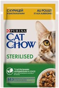 Cat Chow паучи для стерилизованных кошек: Кусочки в соусе с курицей и баклажанами 85 гр