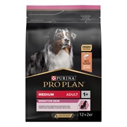PRO PLAN® OPTIDERMA® для взрослых собак средних пород с лососем, для чувствительной кожи  12кг+2кг