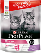 PRO PLAN® Junior Delicate для котят с чувствительным пищеварением С ИНДЕЙКОЙ 400г+400г