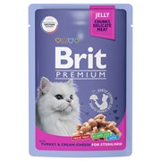 Brit пауч для взрослых стерилизованных кошек с индейкой и сыром в желе 85гр