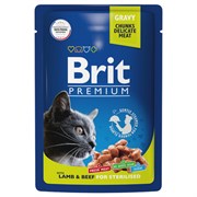 Brit пауч для взрослых кошек с ягненком и говядиной в соусе 85гр