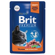 Brit пауч для взрослых стерилизованных кошек с лососем в соусе 85гр