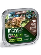 Влажный корм Monge Cat BWild GRAIN FREE для котят и крупных кошек, беззерновой, из буйвола с овощами, консервы 100 г