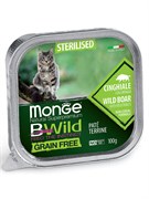 Влажный корм Monge Cat BWild GRAIN FREE для стерилизованных кошек, беззерновой, из кабана с овощами, консервы 100 г