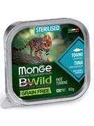 Влажный корм Monge Cat BWild GRAIN FREE для стерилизованных кошек, беззерновой, из тунца с овощами, консервы 100 г