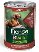 Влажный корм Monge Dog BWild GRAIN FREE для взрослых собак, беззерновой, из ягненка с тыквой и кабачками, консервы 400 г