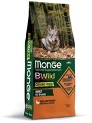 Сухой корм Monge Dog BWild GRAIN FREE, для взрослых собак, беззерновой, утка с картофелем 12 кг