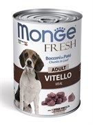 Влажный корм Monge Dog Fresh Chunks in Loaf для взрослых собак, мясной рулет из телятины, консервы 400 г