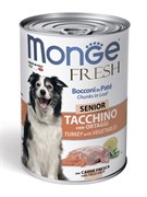 Влажный корм Monge Dog Fresh Chunks in Loaf для пожилых собак, мясной рулет из индейки с овощами, консервы 400 г