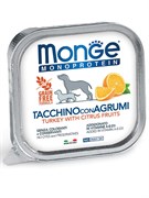 Влажный корм Monge Dog Natural Monoprotein Fruits для собак, паштет из индейки с цитрусовыми, консервы 150 г