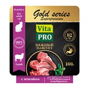 VITA PRO GOLD series Superpremium 100 г ламистер полнорационый консервированный корм нежный паштет для взрослых кошек с чувствительным пищеварением с ягнёнком 1х14